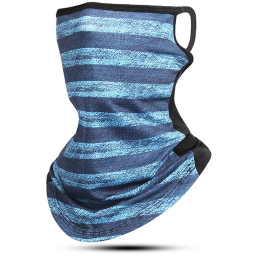 [Bafup]フェイスカバーネックガード夏接触冷感-5°C・日本専門機関認証済みUPF50+・口元メッシュネックカバーネックウォーマー日焼け防止(ストライプ-ブルー)