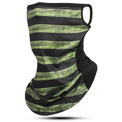 [Bafup]フェイスカバーネックガード夏接触冷感-5°C・日本専門機関認証済みUPF50+・口元メッシュネックカバーネックウォーマー日焼け防止(ストライプ-グリーン)