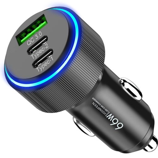 66W急速充電シガーソケットJOOMFEEN3ポートUSB&USBCシガーソケット【PPS33W対応PD33W&QC3.0/急速充電/全金属/軽量】Type-Cカーチャージャー車載充電器しがーソケット12V/24V車