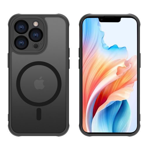 iPhone13ProMaxケース半透明pc耐衝撃Magsafe対応マット感軽量薄型米軍MIL規格ストラップホール付きワイヤレス充電対応スマホカバーEUMADOVE(ブラックiPhone13ProMax)