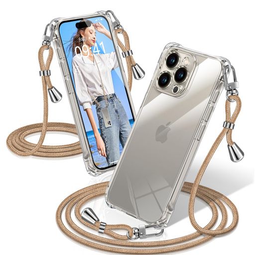 XIOYATY用のiPhone15ProMaxケースクリアショルダーアイフォン15ProMaxカバー耐衝撃スマホケース透明織りストラップ付き肩がけ首掛け紐付き縄掛け斜めがけクロスボディ多目的キャリー