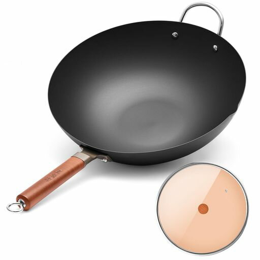 WANGYUANJIフライパン深型36cm中華鍋炒め鍋ihガス対応蓋付き北京鍋蓋付き中華料理店レストラン家庭用