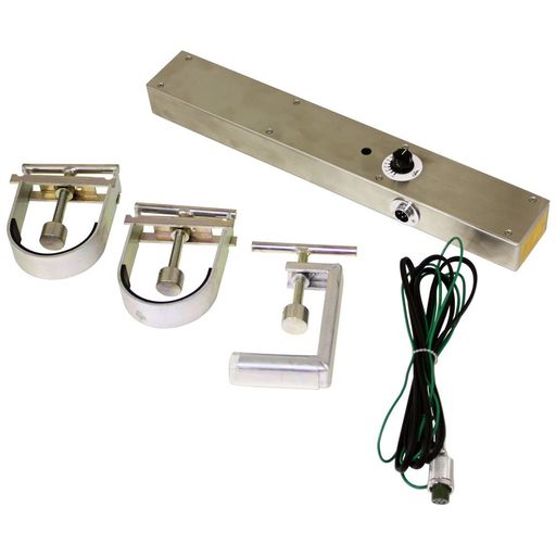 ギター用ネック調整機 本体サイズ:440(L)x65(W)x42(H)[mm] 付属クランプ:U型x2個、C型x1個 木製スペーサー2種類付属