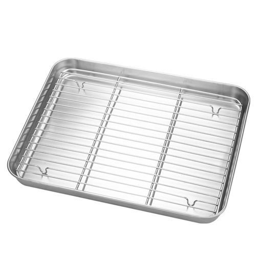 Doyimeバット揚げ物トレー天ぷらバット油切りステンレスアミ付料理下ごしらえ調理用バットオーブン食洗..