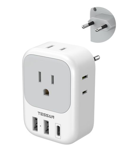 TESSAN変換プラグCタイプ海外旅行用変換器変換アダプター韓国コンセント変換4個AC差込口2USB-AとUSB-Cポート付き韓国/イタリア/スペイン/ドイツ/ベトナム/オーストリアヨーロッパなどの国に…