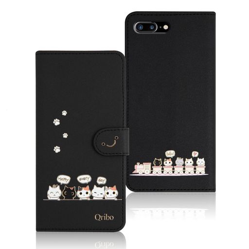 QriboiPhone8plusケース手帳型iPhone7plusケース手帳型アイフォン8plusカバーシンプルなのに可愛いデザインエンボス加工猫柄うれしい気持ち5.5インチ対応iPhone8plus/iPhone7plus