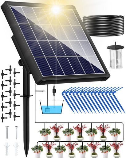 NFESOLAR 自動散水器 ソーラー式 15鉢同時給水 6モード切替 15mホース付き 水やりタイマー 植物 自動水やり ビオトープ 盆栽 ベランダ園芸 庭園用 日本語説明書付