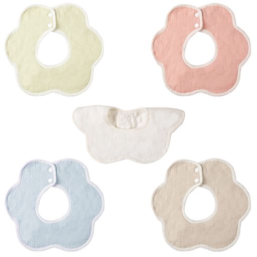 [MIPOHAM]よだれかけスタイ防水ガーゼ360赤ちゃん女の子男の子ベビービブ3D無地エプロン食事用綿プレゼント通気吸水柔らかいセットおしゃれプレゼント(1無地5枚セット)