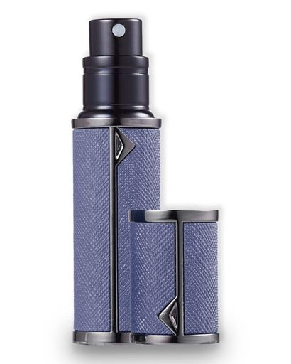 AlxMuNaoアトマイザー香水【5ml・ワンタッチ補充・携帯用】プレミアムレザー仕様底部充填詰め替え簡単漏れない持ち運び便利コンパクト小分けボトル旅行デート仕事男女兼用(黒-紺)