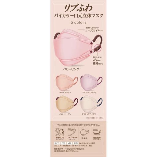 ・極幅耳ひも(約6mm)<耳にやさしい> ・ノーズワイヤー<鼻にフィット> ・不織布 ・衛生的な1パック8枚入