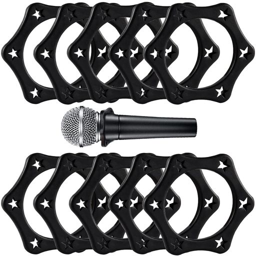 六角形マイクスリップリング10個セットシリコーン製ホルダーマイクプロテクター滑り止めマイクを落下衝撃防止保護飾りマイクアクセサリー通常のサイズ(ブラック)