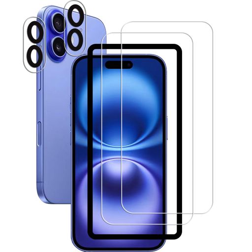 HKKAISガラスフィルムiphone16用保護フィルム日本旭硝子製素材アイフォン16カメラフィルム高い透過率硬度9H貼り付け簡単強化ガラスフィルムカメラ保護【2+2枚セット】ガイド枠付き
