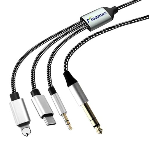 Rakuten - 【MFi認証】Meamaz L ightning USB C オーディオデバイス 3in1ケーブル ホームシアター/スピーカー/パワーアンプ/DVD用 6.35mmオーディオ出力DACチップx2搭載 (6.35mm TRS 2M)