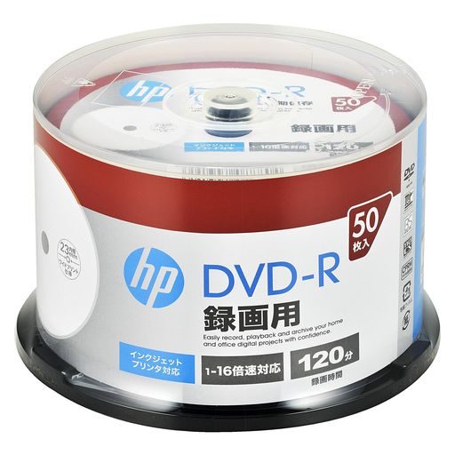 50枚パック 録画時間:120分 盤面印刷:○(ホワイト) 範囲:23mm-118mm(ワイドエリア対応) 倍速:1-16倍速 容量 : 4.7GB 録画時間:120分 1回録画用 CPRM:対応