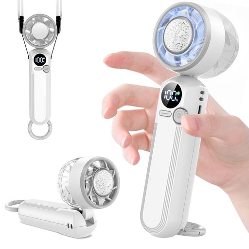 YOIIYOハンディファン冷却プレート付き1秒冷感100段階パワフル風量首掛け/卓上/手持ち/腰掛けカラビナとストラップ付き最長12h稼働超軽量160g携帯扇風機小型静音20dB2h急速充電手持ち扇風機…