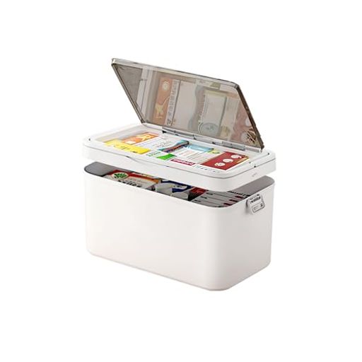 FANDHY救急箱薬箱3段薬収納ボックス大容量薬箱透明引き出しで見やすい手提げ薬入れ家庭用多機能収納小物入れ旅行用取り外し可能で2つのサイズ(ホワイト-ラージ3層)(4.0)