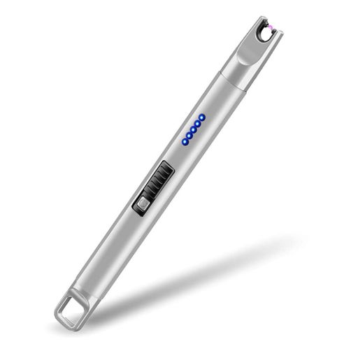 プラズマライター電子ライター点火ライター電気USBライター電量表示充電式火起こし無炎防風スリムろうそくBBQお墓参りアウトドア用ライター(シルバー)