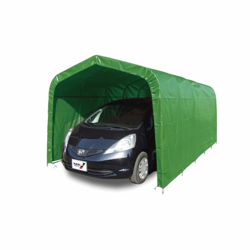用途:普通小型車用 設置方法:埋込式 寸法:幅:2700 x 奥行:4800 x 高さ:2200mm 幕色:MG(モスグリーン) アーチ本数:6本、パイプ径:25.4mm 備考:前後幕なし