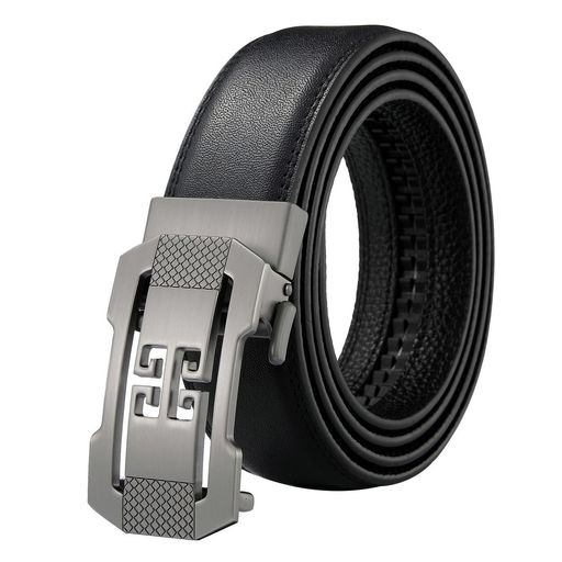 [Guzarap]メンズベルト本革自動ロックサイズ調整可能レザーカジュアルビジネス(シルバー2)