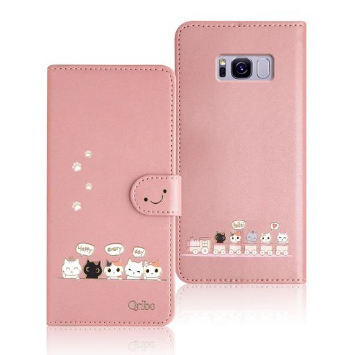 QriboGalaxyS8Plusケース手帳型ギャラクシーs8plusケース手帳型SC-03JSCV35カバーシンプルなのに可愛いデザインエンボス加工猫柄うれしい気持ち6.2インチ対応ギャラクシーs8プラス用手帳カバー
