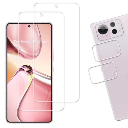 HUAKE�񻺾˻��Ǻ����ե�����б�ASUSZenfone12Ultra�ѥ��饹�ե����(2��)+�����ե����(2��)�������饹����9H�վ��ݸ�ե����