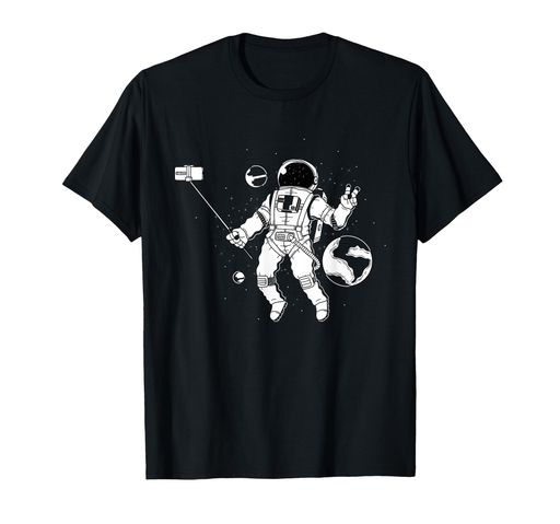 自撮り宇宙飛行士宇宙の男画像自撮り棒Tシャツ