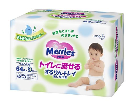花王 メリーズおしりふき トイレに流せる 詰替 64枚×3個 花王 メリーズおしりふき トイレに流せる 詰替 64枚×3個