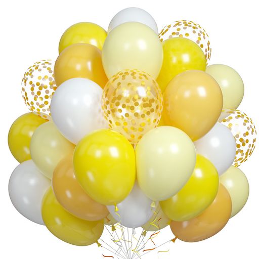 BTZOバルーン風船50個入10インチラウンドスタンダードカラー紙吹雪ゴム風船飾り付け誕生日結婚式パーティーお祭り文化祭イエローホワイトゴールド5色アソート