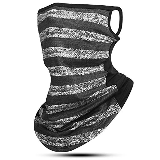 [Bafup]フェイスカバーネックガード夏接触冷感-5°C・日本専門機関認証済みUPF50+・口元メッシュネックカバーネックウォーマー日焼け防止(ストライプ-濃いグレー)