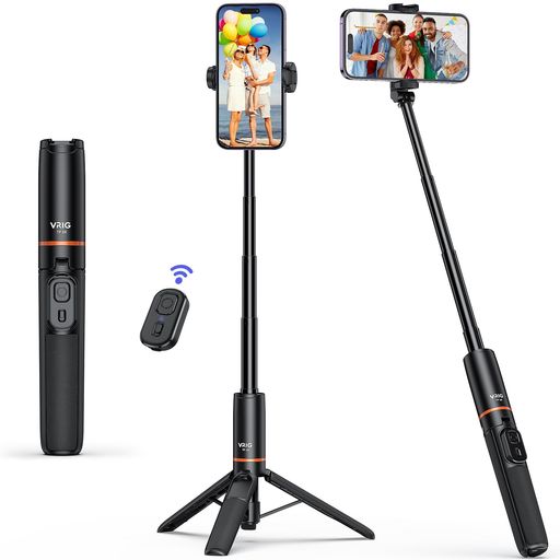 VRIG自撮り棒[59cm収納一体式]スマホ三脚スマホスタンドじどり棒三脚セルカ棒遠隔リモコン付きアルミニウム合金製コンパクト軽量安定スマホに対応セルフィー/複数人撮影/ビデオ通話/ビ…