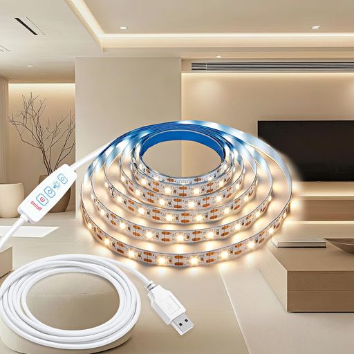 LEDテープライト5M 電球色 グレードアップ USB式 300LEDs 薄型軽いライン状 LEDテープ 5V 10段階調光イルミネーション 間接補助照明 寝室/子供部屋/キッチン/リビングルーム/キャビネット/祭り…