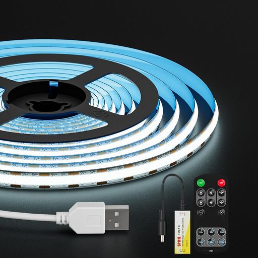 FCOB COB LEDテープライト 2M 320LEDs/m 昼光色 6000K 幅8mm ストリップ RFリモコ...