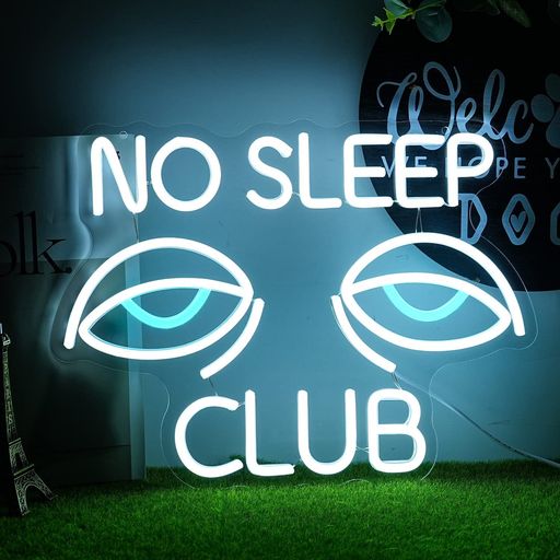 NoSleepClubネオンサインEyesネオンライトホワイトブルーledネオン管壁の装飾調光可能なネオンライトバー誕生日パーティーオフィスベッドルームバレンタインデーの装飾用