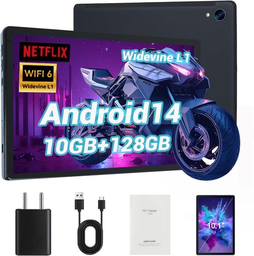 【ANDROID 14 10GB RAM+128GB ROM】タブレット、10.1 ”オクタコアプロセッサHD IPSタッチスクリーン5000MAHバッテリー 無線投影 画面分割 WI-FI 6、BT 5.2、デュアルカメラ付きアンドロイドタブレット