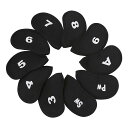 SaveSoooアイアンカバーゴルフクラブカバーアイアンヘッドカバー10枚入り(3〜9、A、Pw、Sw)ブラックネオプレンスリップオンゴルフ
