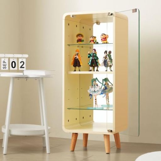 BTMコレクションケースコレクションシェルフガラスディスプレイキャビネット4段高さ調節可能フィギュア収納背面ミラー強化ガラス棚サイズ:幅36*奥行26*高さ89CM