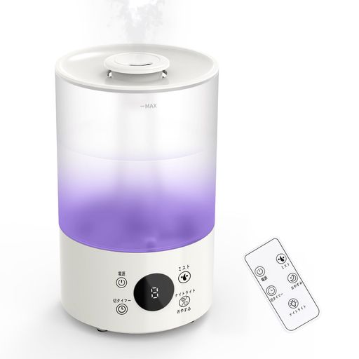 【乾燥対策に最適な4L大容量超音波加湿器】 冬場の乾燥やエアコンによる喉の不快感を解消!加湿器はまるで潤いエネルギー基地のような4Lの巨大タンクを搭載し、高強度の仕事中も、心ゆくまで楽しむ安眠美容タイムも、一晩中途切れることなくきめ細やかなミストを放出し続けます。加湿器に9段階のタイマー機能でお好みの時間にセット可能。3段階のミスト加湿器量調節で、お部屋の広さや季節に合わせて使い分けられます。 睡眠モード搭載で、就寝時も静かで快適な空気環境を実現。夜灯機能で真っ暗な寝室でも安心です。 【超静音!ささやき声以下の静けさ!睡眠の質を高める夜灯付き加湿器】 「うるさい運転音」や「眩しいランプ」で睡眠を邪魔される日々はもう終わりです。この加湿器は、図書館よりも静かな「ささやき声レベル」(28dB以下)を実現し、スイッチ一つで0干渉の「深眠モード」へ切り替わります。 さらに、加湿器に優しいLEDナイトライト付きで、夜中の水分補給もラクラク。寝室の雰囲気を壊さず、快適な湿度をキープしましょう。