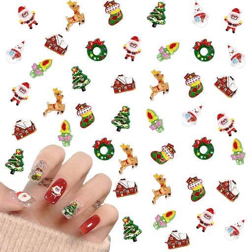 クリスマスネイルパーツ約100個入り3D可愛いサンタ雪だるまクリスマスツリートナカイネイルパーツスト..