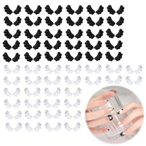 Doyimeネイルパーツ翼ネイルデコパーツ[60ペア]3D立体ネイルアートおしゃれ可愛い小悪魔の翼羽根天使の羽ネイル装飾DIYジュエリーパーツハンドメイド手作り白+ブラック