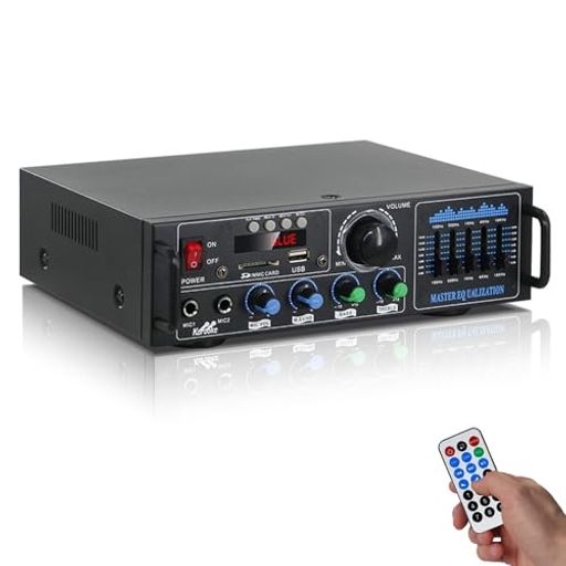 【Bluetoothオーディオサウンドアンプ ・交換性抜群】このオーディオパワーアンプはBluetooth対応できるワイヤレス車載用、家庭用ステレオレシーバーです。ブルートゥース機能を備えるので、スマートフォン、タブレット、ラップトップなどブルートゥースデバイスに簡単に接続できて、とっても便利なアイテムです。また、USB/SDインタフェースを搭載し、プラグアンドプレイで、高品質の音楽を自由に楽しむことができます。 【デジタル ステレオ オーディオ アンプ】スピーカーの音声増幅デバイスには、オーディオソースとセレクター用のくっきりしたボタン、イコライゼーション用のロータリーノブ、マスターボリューム調整があります。CD DVD VCDプレーヤー、MP3、PCなどの外部オーディオソースを接続して、LINE入力を強化し、強化された増幅音響オーディオ再生を楽しむことができます。