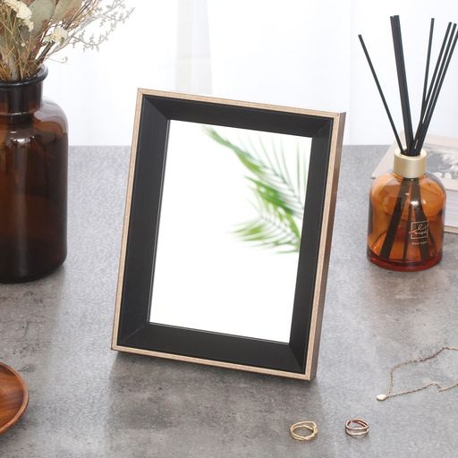 不二貿易卓上ミラー木目フレーム卓上鏡飛散防止幅17.5x奥行3x高さ22.6cmブラックタルト41919