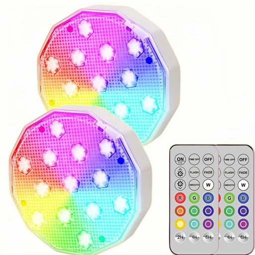 水に浮かぶライトUSB充電式17LED高輝度10色変換可能リモコン付きIP68防水水中照明プール/お風呂/庭園用2ライトセットイルミネーション装飾磁石&吸盤付き