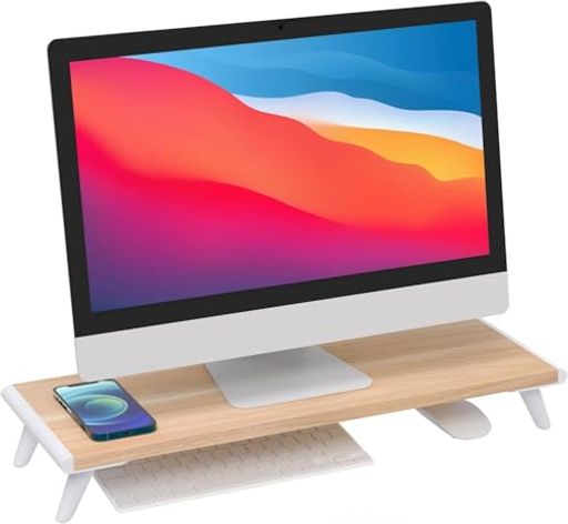 LOUKINモニタースタンドモニター台卓上パソコン台卓上pc台ディスプレイ台机上ラックモニター台木製組み立て不要多機能収納キーボード収納ノートパソコン/プリンター/iMac/タブレット天板…