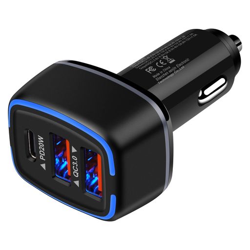 シガーソケットUSB車充電器3ポートカーチャージャー56W/PD&QC3.0対応/急速充電/USB-C&2USB-A/12V-24VHootek車USBシガーソケットシガレット充電器iPhone17/16シリーズ、Galaxy