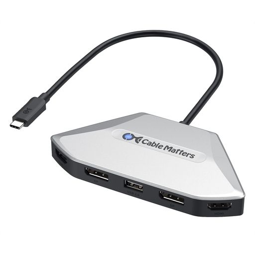 CableMatters4K4画面出力USB-CMSTアダプター、Windows専用、[8K@60Hz/4x4K@60Hzビデオ140W充電]、USB-CハブデュアルDisplayPortとHDMI1つ付き、マルチモニター