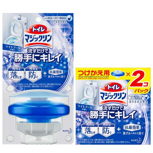 トイレ 商品サイズ(幅x奥行x高さ):20.5x6.3x19.8 流れる水は無色 微香性(ほのかなライトブーケの香り) 手洗いつきトイレのタンクに置くだけ 流すだけでいつもピカピカなトイレを保つ 抗菌効果で菌の繁殖を抑えて、黒ずみの発生を防ぐ