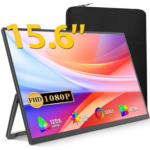 モバイルモニター15.6インチ保護ケース付きVimonicモバイルディスプレイ125%広色域ポータブルモニターFHD1920*1080IPS液晶パネルポータブルディスプレイ自立型スタンド薄型・超軽量二つのVESA…
