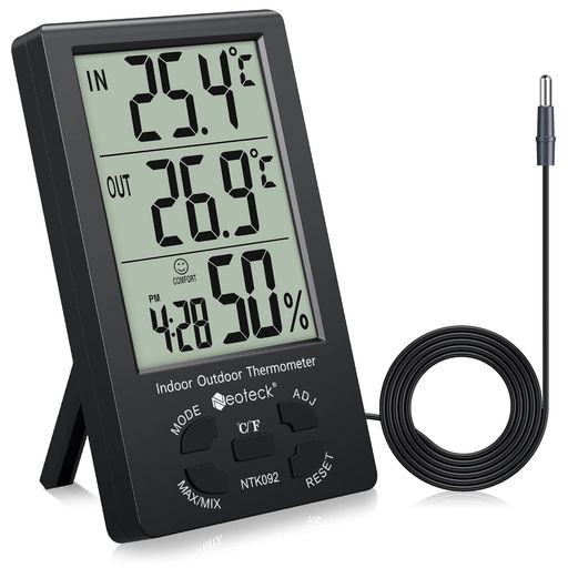 Neoteck 温湿度計 精度プラスマイナス 1°C センサー LCDデジタル 室内外温度 室内湿度 温度計 湿度計 置き掛け両用 温湿度測定 家庭用 熱中症予防