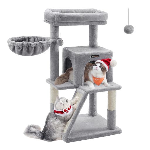 FEANDREA キャットタワー 大型猫 ハンモック耐荷重10KG 天然サイザル 広いハウスと多頭飼い 安定性 96CM PCT51W