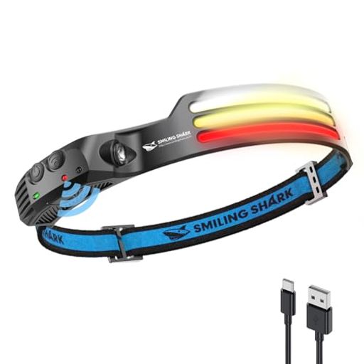 Smiling Shark 充電式 LED ヘッドライト, 【2023年最新款・PSE认证・白、黄、赤光1...